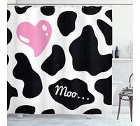 ABAKUHAUS Cow Print Tenda da Doccia, Reticolo del Camuffamento, Tessuto Set di Decorazioni per Il Bagno con Ganci, 175 cm x 200 cm, Rosa Nero Bianco