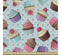 ABAKUHAUS Dessert come Tessuto a Metraggio, cuori e Cupcakes, splendidamente per tappezzeria e Accessori Per La Casa, 1m (148 * 100cm),pallido verde acqua Rosa