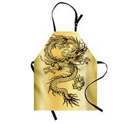 ABAKUHAUS Drago Grembiule, Cinese Orientale Mito, Comodo per la Cucina Unisex con Collo Regolabile per Cucinare Cuocere Arrostire e Giardinaggio, Senape e Nero