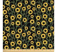 ABAKUHAUS Estate Tessuto a Metraggio, Fioritura girasoli Giardino, Tessuto Decorativo per Tappezzeria e Accenti Casa, 1 m, Nero Giallo