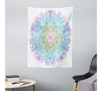 ABAKUHAUS etnico Arazzo, Metatron Cube su un Mandala, Decorazione murale in tessuto per camera da letto, 110 x 150 cm, Bianco Viola