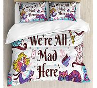 ABAKUHAUS fantasia King Size Set Copripiumino, Alice nel paese delle meraviglie, di Alta Qualità Morbido e caldo 3 pezzi copripiumino con 2 federe, 264 x 220 cm - 90 x 50 cm, Viola Multicolore