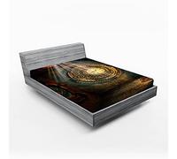 ABAKUHAUS Fantasia Lenzuolo con Angoli, Orologio Sogno Sky Fiction, Comodo e Morbido Tessuto Decorativo da Letto Tasca Elastica a Tutto Tondo, 160 cm x 200 cm, Brown e Teal