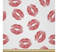 ABAKUHAUS Femminile Tessuto a Metraggio, Marks Red Kiss rossetti, Tessuto Decorativo per Tappezzeria e Accenti Casa, 1M (148x100cm), Bianco Rosso