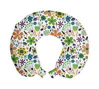 ABAKUHAUS Fiore Cuscino da Viaggio, A punta Petali Arte Floreale, Accessorio in Schiuma di Memoria per Viaggio, perfetto per Auto Aereo Ufficio e Domestico, 30x30 cm, Multicolore Bianco