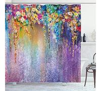 ABAKUHAUS Fiore Tenda da Doccia, Fiori che sbocciano, Tessuto Set di Decorazioni per il Bagno con Ganci, per la vasca da bagno, 175 x 220 cm, Multicolore