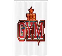 ABAKUHAUS Fitness Tenda da Doccia Stalla, Vibrante Palestra Segno Zodiacale, Set per il Bagno in Tessuto con Ganci, 120 x 180 cm, Rosso Petrolio Blu Arancione