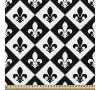 ABAKUHAUS Fleur De Lis come Tessuto a Metraggio, logo a scacchiera, a trama fitta per cucire tappezzeria Accessori Per La Casa, 3M (148 * 300cm), bianco e nero