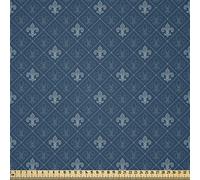 ABAKUHAUS Fleur de lis Tessuto a Metraggio, Medioevo design, Tessuto in Microfibra per Arti e Mestieri, 1M (230x100cm), Grigio Blu