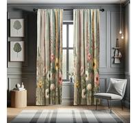 ABAKUHAUS Floreale Tenda a Pannello Set di 2, Fiori botanici vintage, Trattamento della Finestra per Stanza e Camera da Letto, 2 Stück 75 cm x 225 cm, Beige Reseda Verde Pudore