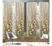 ABAKUHAUS Floreale Tenda a Pannello Set di 2, Fiori botanici vintage, Trattamento della Finestra per Stanza e Camera da Letto, 4 Stück 75 cm x 225 cm, Beige Reseda Verde Pudore