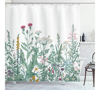 ABAKUHAUS Floreale Tenda da Doccia, Mucca Prezzemolo malva muschio, Tessuto Set di Decorazioni per il Bagno con Ganci, per la vasca da bagno, 175 x 240 cm, Multicolore