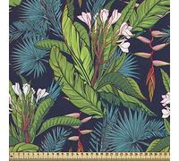 ABAKUHAUS foglia come Tessuto a Metraggio, modello giungla tropicale, decorativo di alta qualità tappezzeria casa, 2m (148 * 200cm),cadetto Blu Verde