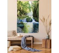 ABAKUHAUS Foresta pluviale Arazzo, Fogliame Montagne Nebbiose, Decorazione murale in tessuto per camera da letto, 140 x 230 cm, Giallo Verde Blu