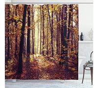 ABAKUHAUS foresta Tenda da Doccia, Misty Meteo Foresta, Tessuto Set di Decorazioni per il Bagno con Ganci, per la vasca da bagno, 175 cm x 240 cm, Pallido arancione scuro