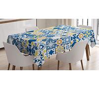 ABAKUHAUS Giallo e Blu Tovaglia, Mosaico Azulejo, Rettangolare per Sala da Pranzo e Cucina, 140 cm x 170 cm, Viola Blu Senape