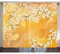 ABAKUHAUS Giapponese Tenda, Ethnic Ancient Blossoms, Tende per Finestra Due Pannelli Set, 280 x 245 cm, Calendula E Crema