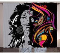 ABAKUHAUS Gioventù Tenda, La donna del ritratto Glamour Art, Casa Arredamento Elemento Distintivo Due Pannelli Set, 280 x 245 cm, Magenta Nero