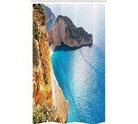 ABAKUHAUS Grecia Tenda da Doccia, Zante Coast, Tessuto Set di Decorazioni per il Bagno con Ganci, per la vasca da bagno, 120 x 180 cm, Blu mare