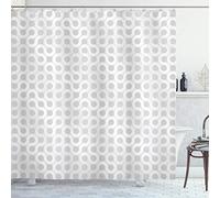ABAKUHAUS Grigio e bianco Tenda da Doccia, Rotondo Ovale modello, Tessuto Set di Decorazioni per il Bagno con Ganci, per la vasca da bagno, 175 x 200 cm, Bianco Grigio