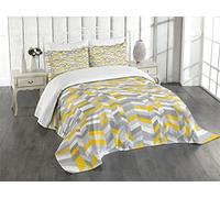 ABAKUHAUS Grigio e giallo Set Copriletto Trapuntato, Home Style Zig Zag, Decorativo, 2 Pezzi con 1 Federa Cuscino, 170 x 220 cm, Grigio giallo