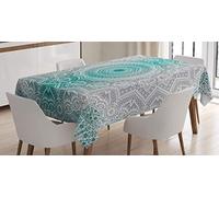 ABAKUHAUS Grigio e Teal Tovaglia, Mandala Occult Motif, Rettangolare per Sala da Pranzo e Cucina, 140 x 200 cm, Verde Acqua Grigio