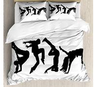 ABAKUHAUS Hip Hop Set Copripiumino, Donna Mano Glide Sposta, 3 Pezzi con 2 federe, 220 x 220 cm - 75 x 50 cm, Bianco e Nero