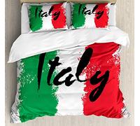 ABAKUHAUS Italia Set Copripiumino, Bandiera italiana Grunge colorato, Decorativo, 3 Pezzi con 2 Fodere Cuscini, 230 x 220 cm - 70 x 50 cm, Rosso Verde