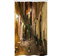 ABAKUHAUS italiano Tenda da Doccia, Vecchio Caffè a Roma città, Tessuto Set di Decorazioni per il Bagno con Ganci, per la vasca da bagno, 120 x 180 cm, Pallido Giallo Verde Arancione