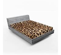 ABAKUHAUS Leopardato Lenzuolo con Angoli, Pelle Wild Animal, Comodo e Morbido Tessuto Decorativo da Letto Tasca Elastica a Tutto Tondo, 120 x 190 cm, Marrone Chiaro Nero