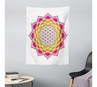 ABAKUHAUS Loto Tappeto da Parete e Copriletto, Fiore della Vita Lotus Vivid, Colori Che Non sbiadisce, 110 x 150 cm, Hot Pink Arancione Giallo