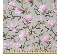 ABAKUHAUS Magnolia Tessuto a Metraggio, Acquerello Magnolias, Tessuto in Microfibra per Arti e Mestieri, 1M (230x100cm), Rosa Chiaro Marrone Grigio