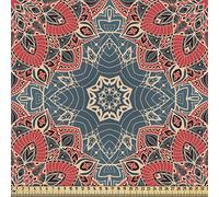 ABAKUHAUS Mandala come Tessuto a Metraggio, cultura araba fiori, di alta qualità decorativo tappezzeria casa tessile, 2m (148 * 200cm),Corallo scuro Blu Grigio Beige