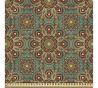 ABAKUHAUS Mandala Tessuto a Metraggio, Mystic Orient Elements, Tessuto Decorativo per Tappezzeria e Accenti Casa, 1M (148x100cm), Reseda Verde Marrone