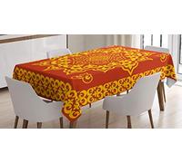 ABAKUHAUS Mandala Tovaglia, Oriental Rotonda e Quadrata, Rettangolare per Sala da Pranzo e Cucina, 140 cm x 200 cm, Terra Giallo Vermillion