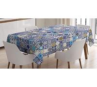 ABAKUHAUS marocchino Tovaglia, Vintage Mediterraneo, Rettangolare per Sala da Pranzo e Cucina, 140 x 240 cm, Blu Aqua