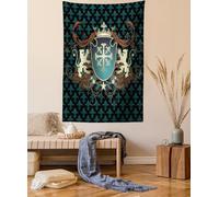 ABAKUHAUS Medievale Arazzo, Medioevo Stemma, Decorazione murale in tessuto per camera da letto, soggiorno, 110 x 150 cm, Cannella Nera Verde Acqua