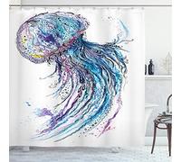 ABAKUHAUS Medusa Tenda da Doccia, Aqua creativo di colori, Tessuto Set di Decorazioni per il Bagno con Ganci, per la vasca da bagno, 175 cm x 220 cm, Blu Viola Bianco