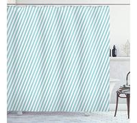ABAKUHAUS Moderno Tenda da Doccia, Morbido inclinate Linee decise, Tessuto Set di Decorazioni per Il Bagno con Ganci, 175 cm x 200 cm, Pale Blue Bianco