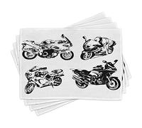 ABAKUHAUS Motociclo Tovaglietta Americana Set di 4, Le Moto, Tovagliette in Tessuto Lavabile per Tavolo da Pranzo Cena, Arancione Nero