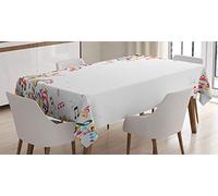 ABAKUHAUS Musica Tovaglia, Colorato Festival Telaio, Tovaglia Circolare per Sala da Pranzo o Cucina, 140 x 240 cm, Bianco Rosso Giallo