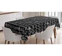 ABAKUHAUS Musica Tovaglia, Musical Note Stampa, Adatta per interni ed esterni, Lavabile, Rettangolare 140 x 240 cm, Nero Bianco