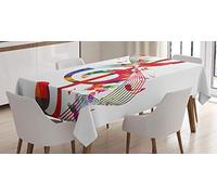 ABAKUHAUS Musica Tovaglia, Note Ritmo Opera, Tovaglia Circolare per Sala da Pranzo o Cucina, 140 x 170 cm, Bianco Rosso
