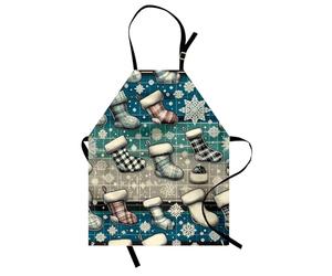 ABAKUHAUS Natale Grembiule, Calza della Befana a quadri fredda, Comodo per la Cucina, Unisex con Collo Regolabile per Cucinare, 67 cm x 80 cm, Blu Grigio Scuro Grigio Bianco