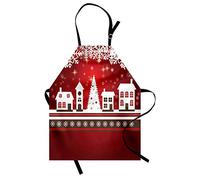 ABAKUHAUS Natale Grembiule, Tema di inverno Albero, Comodo per la Cucina, Unisex con Collo Regolabile per Cucinare, 67 cm x 80 cm, Bianco Rosso