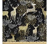 ABAKUHAUS Natale Tessuto a Metraggio, Oriental Deer, Tessuto in Microfibra per Arti e Mestieri, 1M (230x100cm), Giallo Bianco Nero
