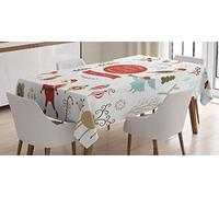 ABAKUHAUS Natale Tovaglia, Elementi di disegno di natale, Rettangolare per Sala da Pranzo e Cucina, 140 x 200 cm, Bianco Rosso Beige