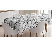 ABAKUHAUS Natura Tovaglia, Rami con foglie germogli, Rettangolare per Sala da Pranzo e Cucina, 140 x 200 cm, Nero Bianco