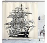 ABAKUHAUS Nave pirata Tenda da Doccia, Barca a vela d'epoca, Tessuto Set di Decorazioni per il Bagno con Ganci, 175 x 200 cm, Crema Nera