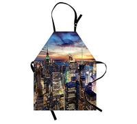 ABAKUHAUS New York Grembiule, Urbano Skyline di New York, Unisex cucina pettorina con collo regolabile per la cottura di giardinaggio, 67 cm x 80 cm, Arancione e blu